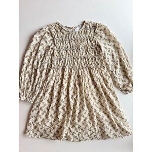 Girls' ZARA Beige Green Floral Dotted Cotton Voile Peasant Dress, Size 11-12